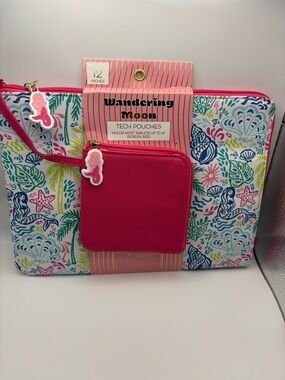 Women's Tech Tablet Pouch Set - Shell Pink & Multicolor Print with Zippers